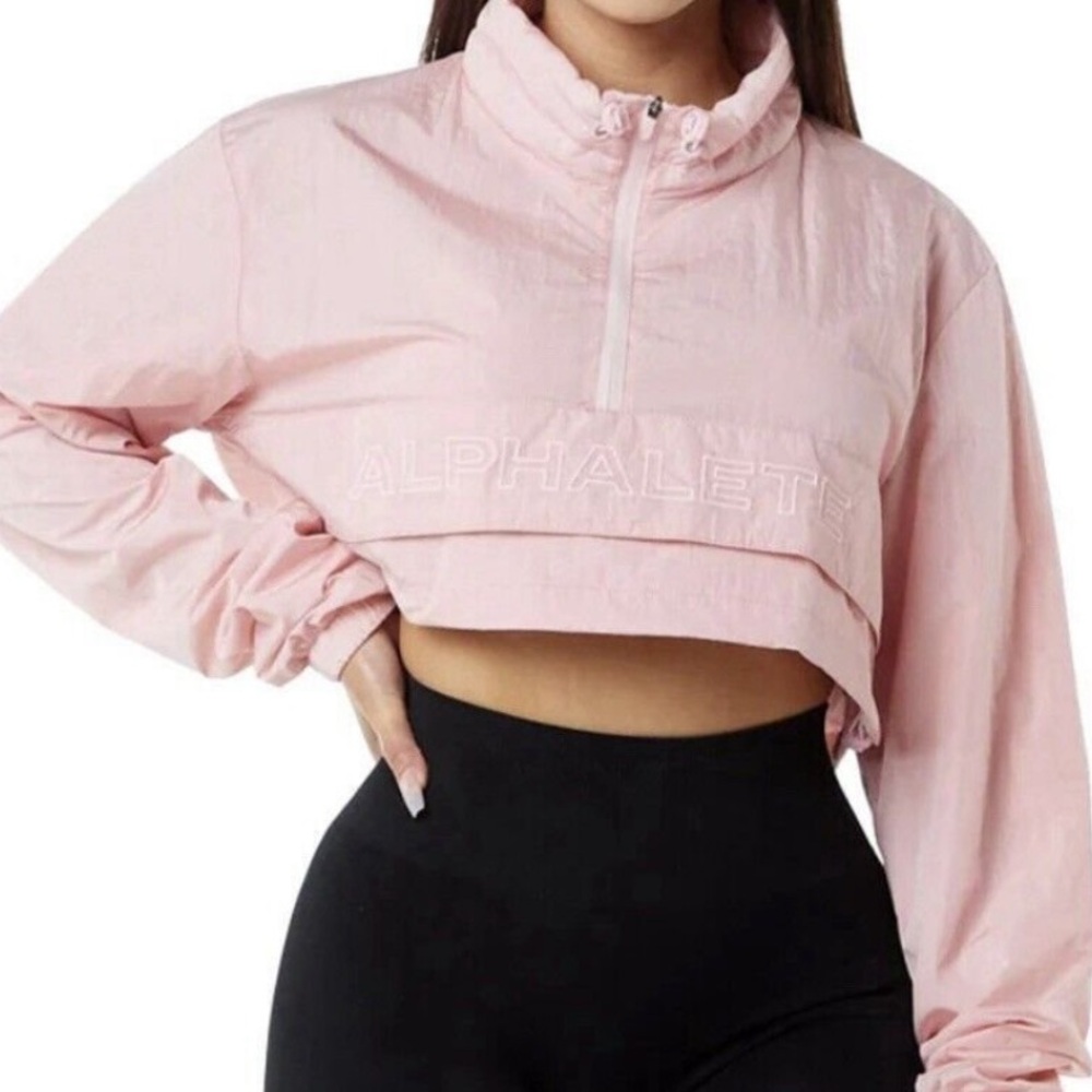 Alphalete crop pullover zippered gorpcore peachy pink jacket XS